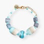 MurrinaMurano.us bracelet with authentic Murano Glass beads in blended pink, ivory, and blue tones with gold detailing. Features a secure lobster clasp and adjustable chain.