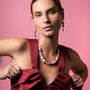 MurrinaMurano.us Blush Collection drop earrings and necklace set featuring pink and cream Murano glass beads with gold chain detail.