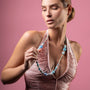 MurrinaMurano.us Blush Collection opera necklace with blue and white Murano glass beads, handcrafted in Italy.