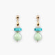 MurrinaMurano.us Evoque Collection drop earrings with stacked light green and turquoise Murano glass beads, 18KT gold finish brass details.
