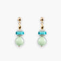 MurrinaMurano.us Evoque Collection drop earrings with stacked light green and turquoise Murano glass beads, 18KT gold finish brass details.