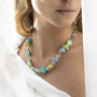 MurrinaMurano.us Evoque Collection choker with assorted green and blue Murano glass beads and gold accents.