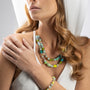 MurrinaMurano.us Evoque Collection double strand necklace with green and blue Murano glass beads and gold accents.