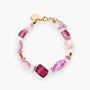 MurrinaMurano.us Evoque bracelet with pink Murano glass beads, gold-plated brass accents, and stainless steel components.