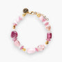 MurrinaMurano.us Evoque bracelet with pink Murano glass beads, gold-plated brass accents, and stainless steel clasp. Adjustable length.