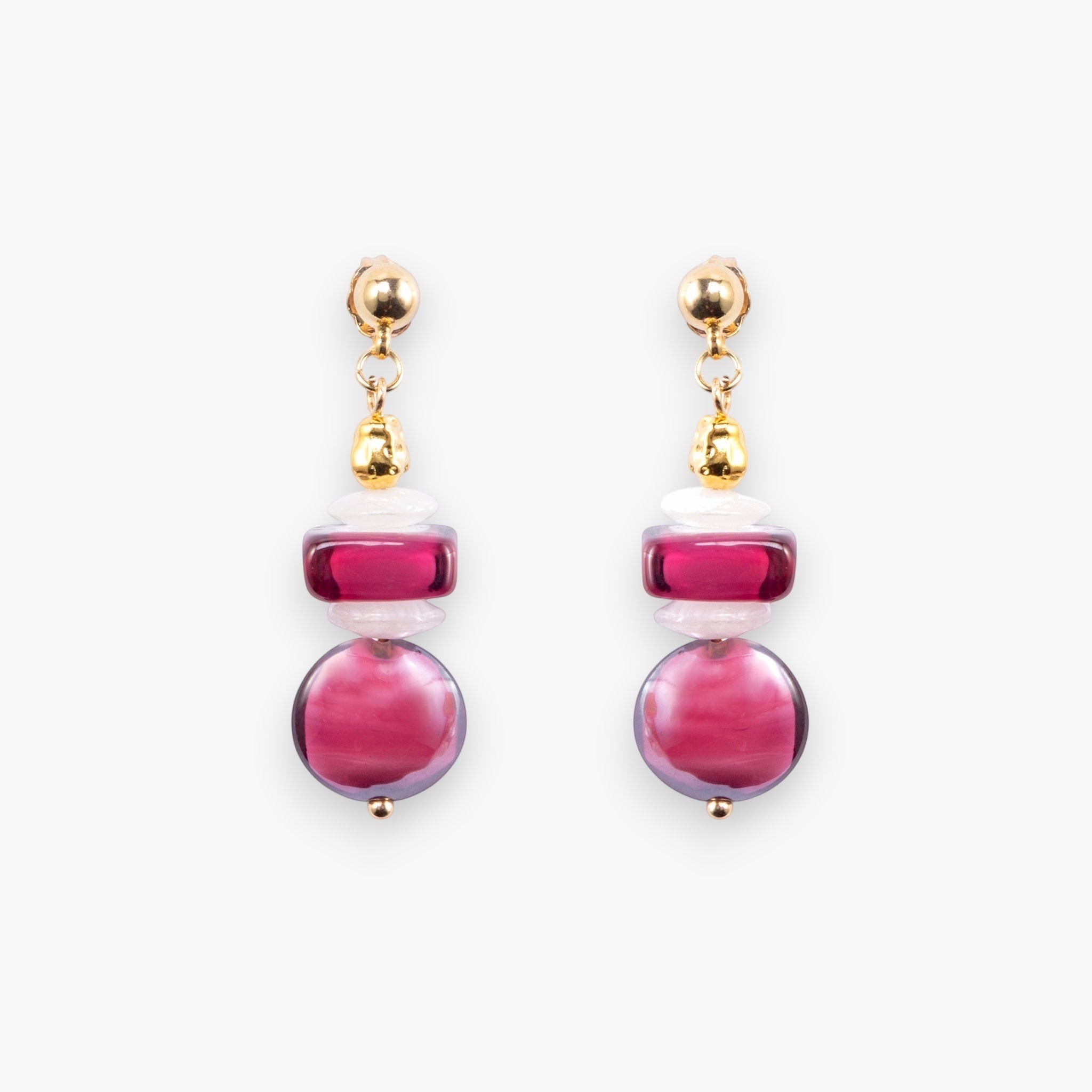 MurrinaMurano.us Evoque Collection drop earrings with pink Murano glass beads and 18KT gold finish over brass.