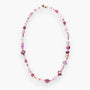 MurrinaMurano.us Evoque Collection necklace with assorted pink Murano glass beads and gold-plated brass accents. Features a mix of shapes and sizes, including cubes and faceted beads.