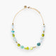 MurrinaMurano.us gold finish chain necklace with assorted blue and green Murano glass beads and brass accents.