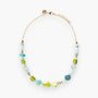 MurrinaMurano.us gold chain necklace with assorted blue and green Murano glass beads and brass accents.