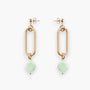MurrinaMurano.us gold link drop earrings with mint green Murano glass beads and light blue accents. Contemporary Italian design.