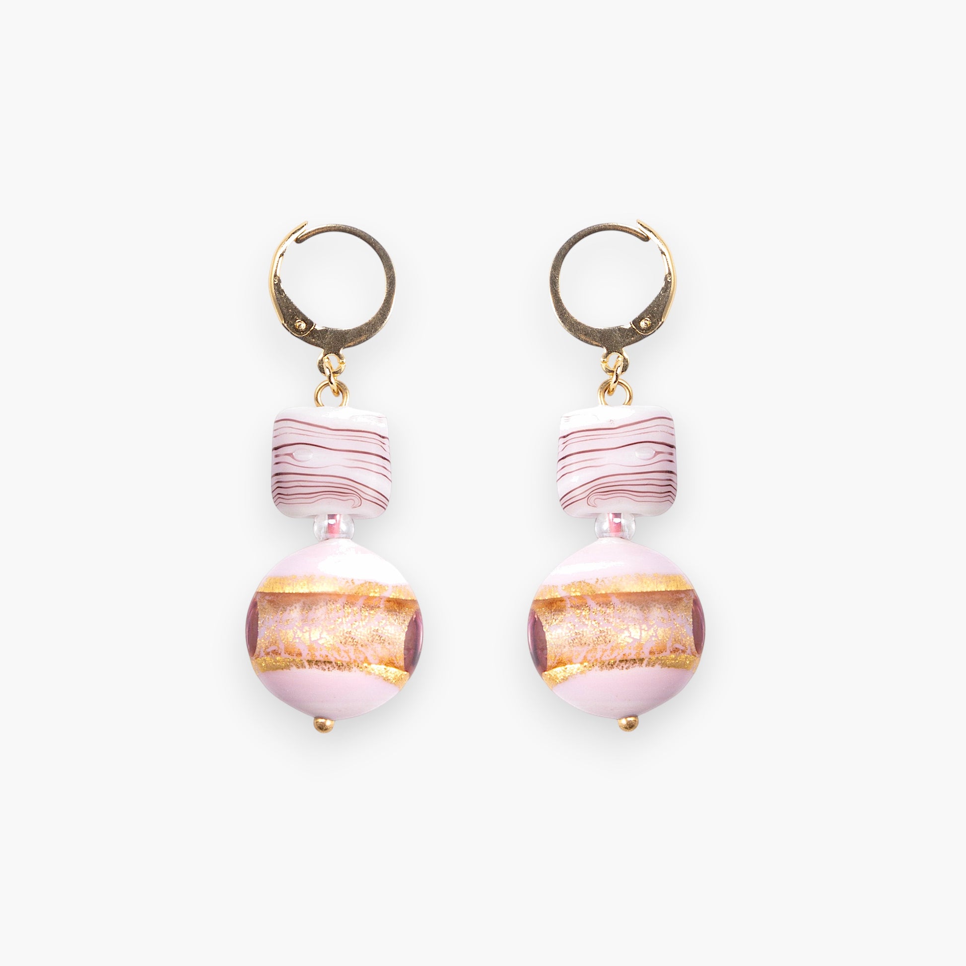 MurrinaMurano.us Blush Collection Murano glass drop earrings with pink and gold accents, handcrafted in Italy.