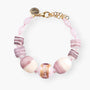 MurrinaMurano.us bracelet with pink and ivory Murano glass beads, gold detailing, and brass clasp. Handcrafted in Italy.