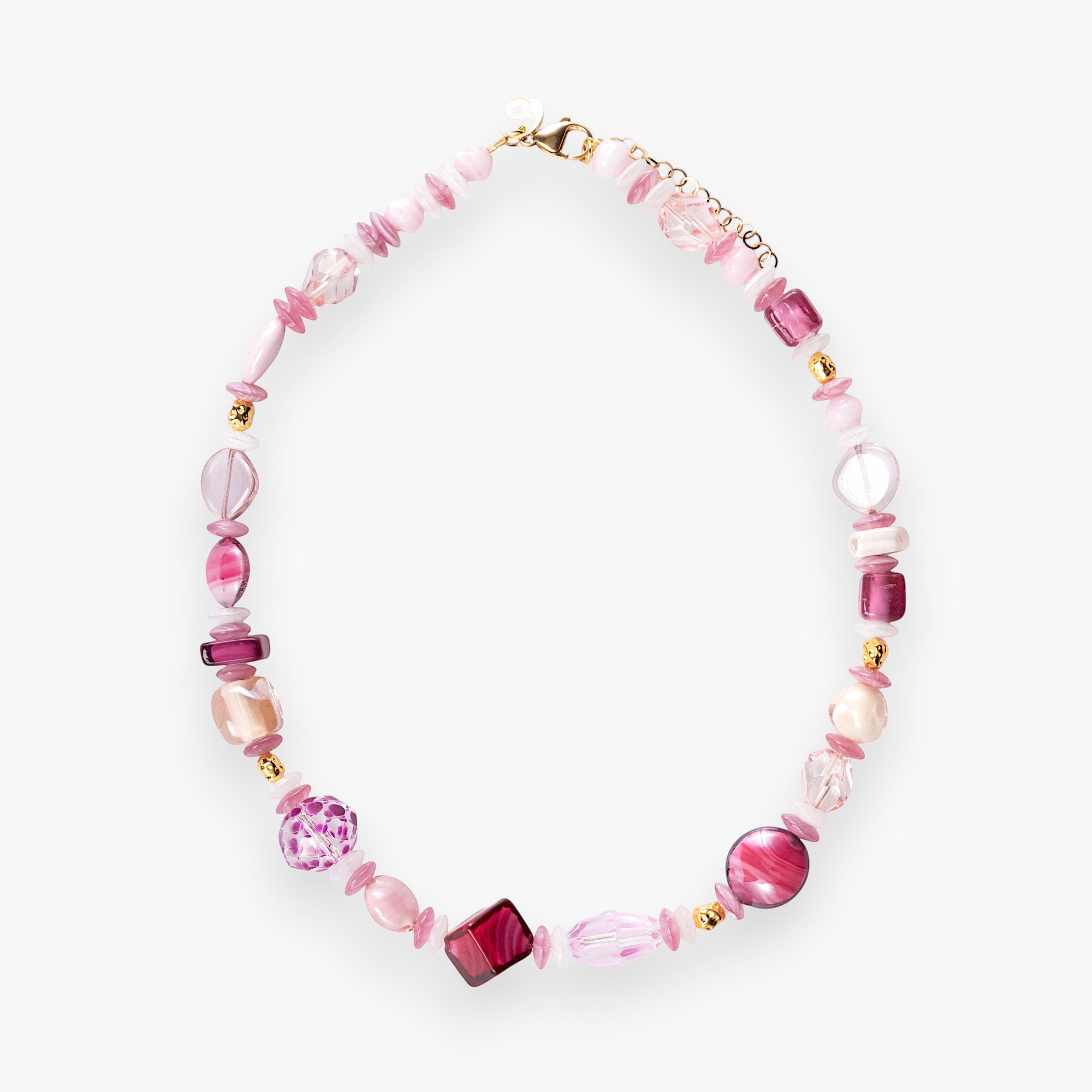MurrinaMurano.us Evoque Collection choker with pink Murano glass beads and gold-plated brass accents.