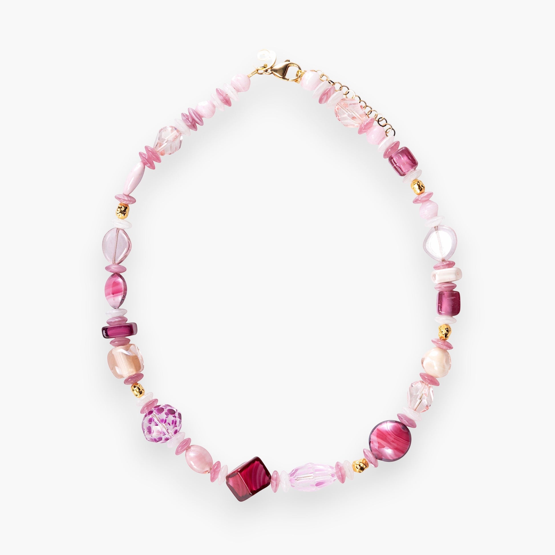 MurrinaMurano.us Evoque Collection choker with pink Murano glass beads and gold-plated brass accents.