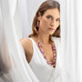 MurrinaMurano.us pink and clear Murano glass double opera necklace and matching earrings on a model.