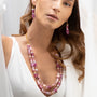 MurrinaMurano.us Evoque Drop Glass Crystal Earrings in pink and gold, featuring layered Murano glass beads and 18KT gold finish.