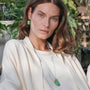 MurrinaMurano.us Alyssa Collection green Murano glass drop earrings and pendant necklace with gold finish.