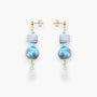 MurrinaMurano.us Blush Collection drop earrings with blue Murano glass beads, chain detail, and gold finish.