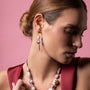 MurrinaMurano.us Blush Collection drop earrings with purple Murano glass beads and chain detail, 18KT gold finish.