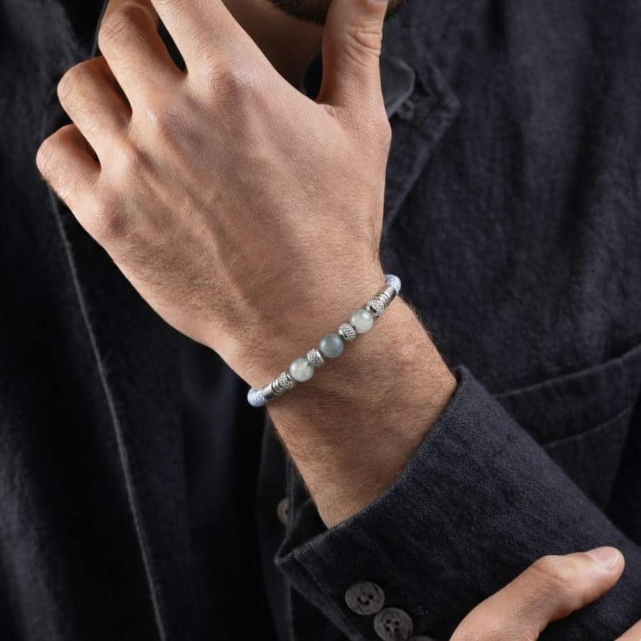Malbec steel and polyester bracelet with stainless steel detailing, 7.9 inches length, contemporary Italian design.